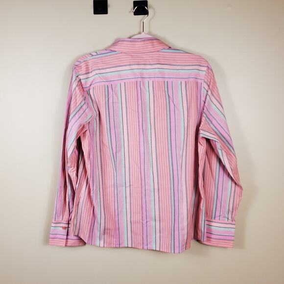 Vintage Talbots Pink Striped Long Sleeve Stretch Button-Up Shirt Size 12 - Picture 6 of 10